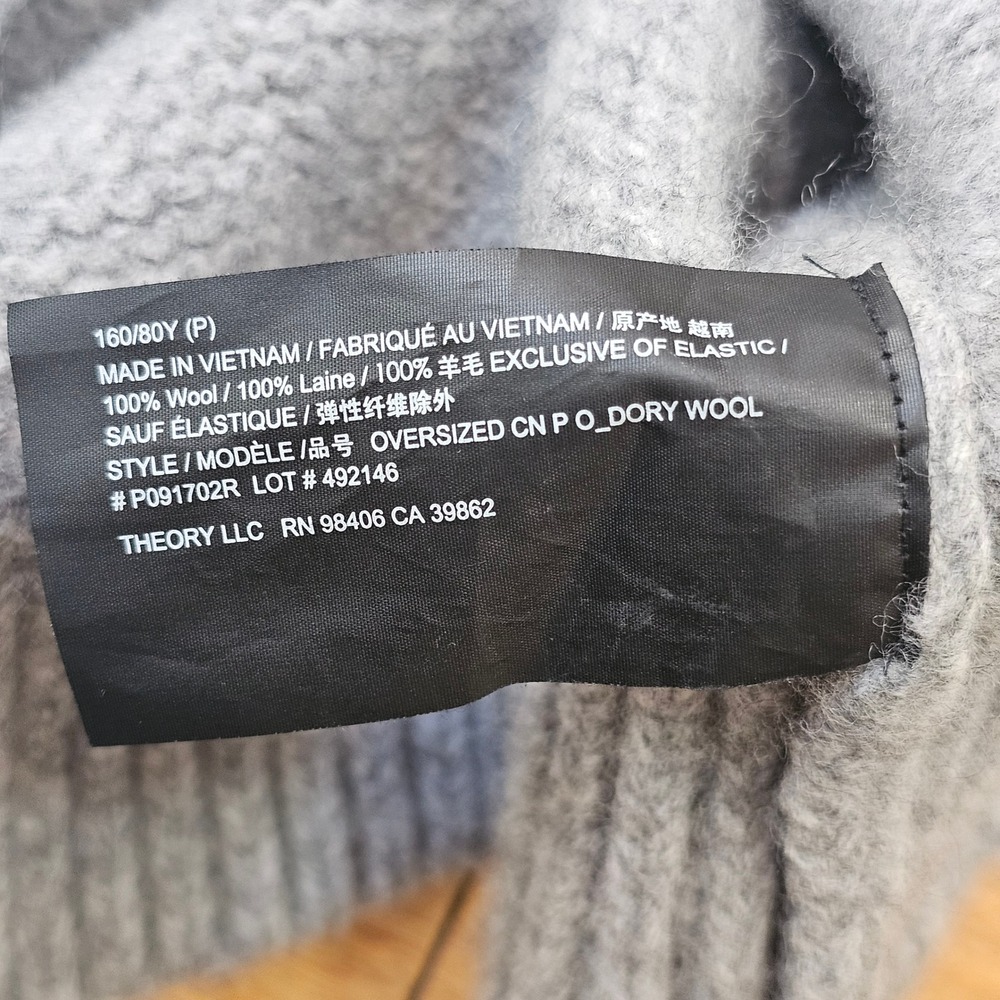 Theory Sweater Women Petite P Small Grey Wool Mock Neck Minimalist Quiet Luxury - Picture 7 of 12